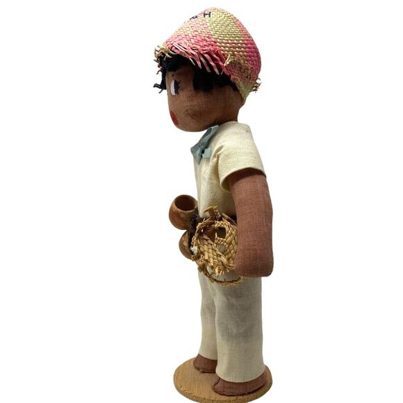 Honduras Folk Art Doll with Pots and Basket 10.5" Tall On Wooden Base - Picture 4 of 7